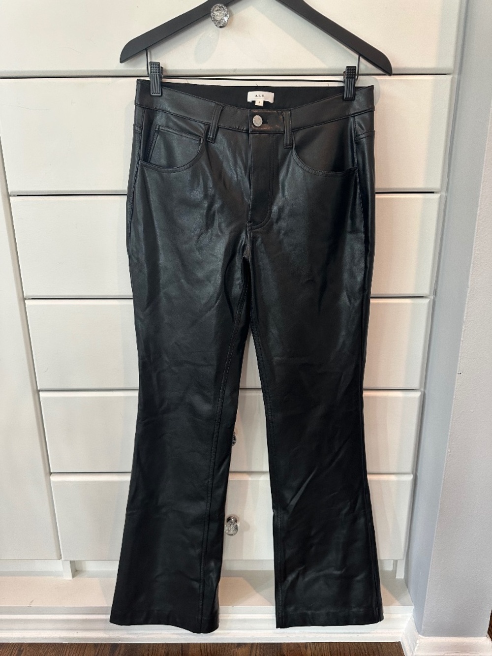 A.L.C. Black Faux Leather Straight Leg Pants Size 6